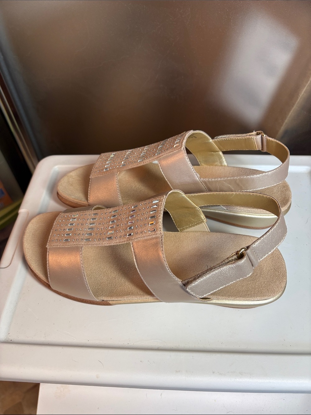 Easy Spirit Women's Rose Gold Slingback Sandals with Rhinestone Accents